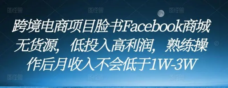 跨境电商项目脸书Facebook商城：无货源低投入高利润，月入1W-3W-外贸课程